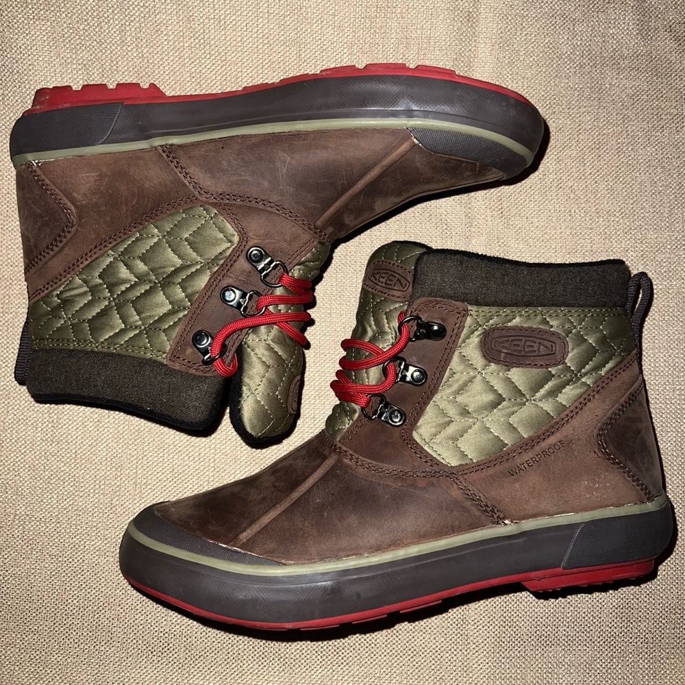 KEEN Elsa II Quilted Waterproof Winter Boots Women’s 8 Brown Green Insulated